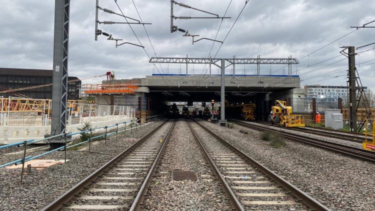 Bletchley flyover structure installed during May 2021