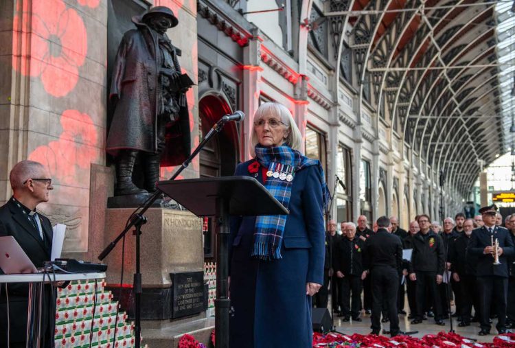 Barbara McGregor at Remembrance Day at Paddington Station 