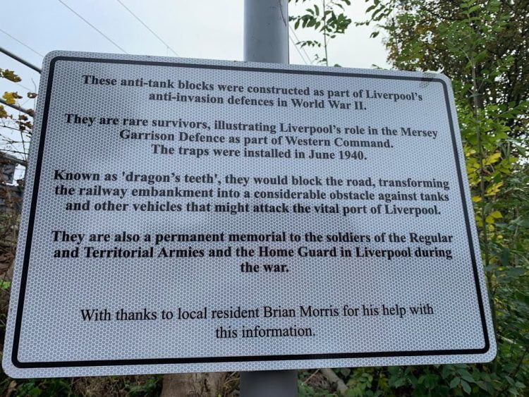 Dragons teeth plaque, Word War II memorial, Liverpool
