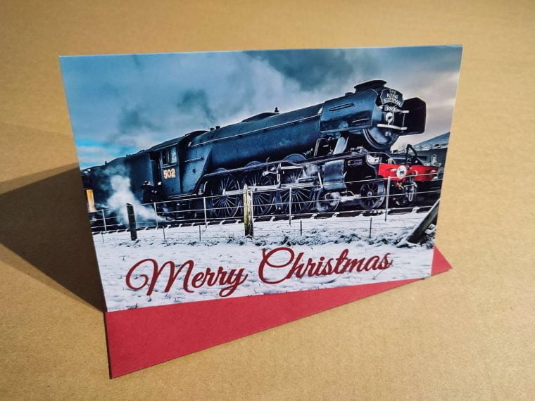 Flying Scotsman steam train christmas card