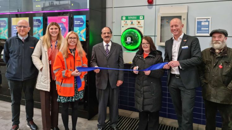 Ribbon cutting as defibrillator unveiled at Blackburn station