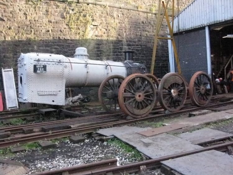 The Ivatt boiler and driving wheels in position outside the Group's workshop.
