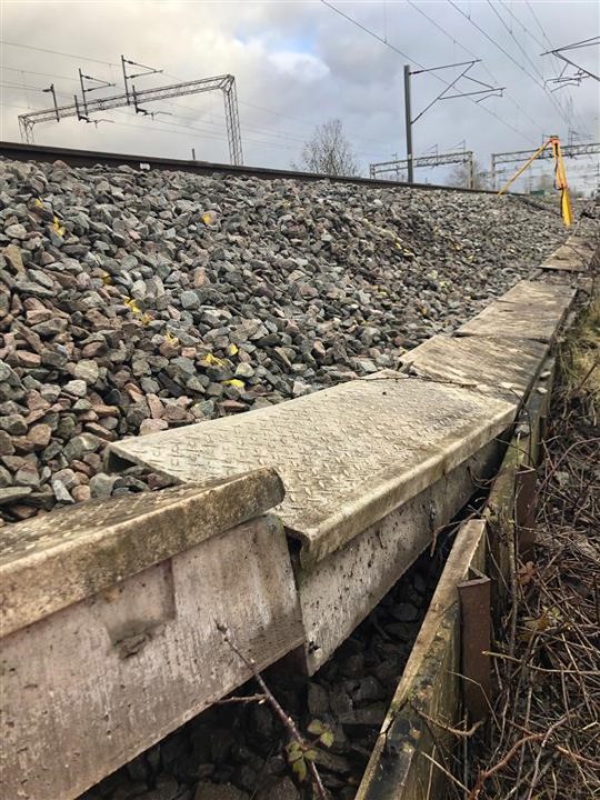 Damage caused to cable troughing after the Hillmorton landslip