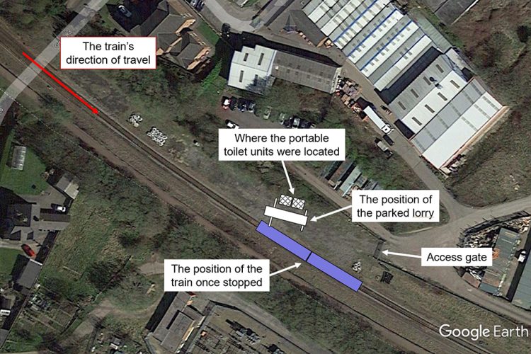 Site layout showing where the lorry was parked within the site