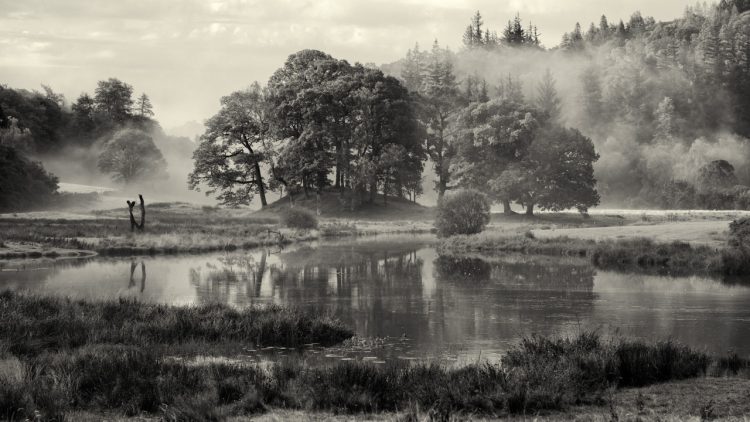 Daybreak beside the River Brathay, Leeds station exhibition