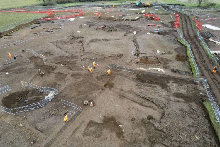 Aerial shots with drone of Blackgrounds Roman archaeological site
