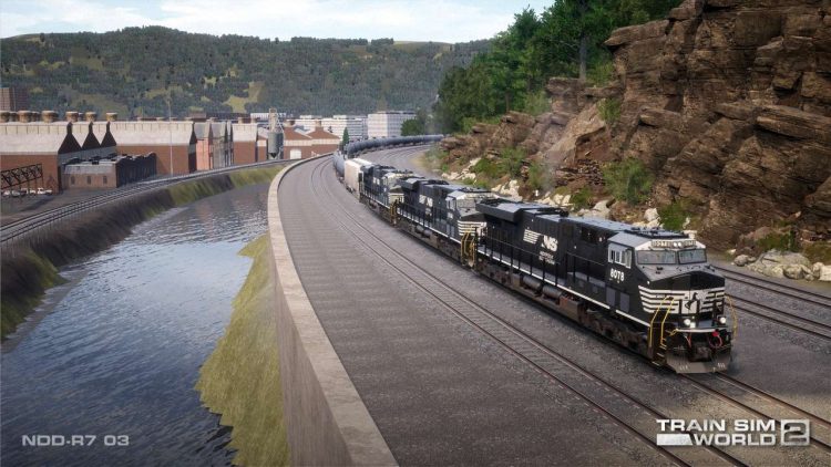 Johnstown’s history as a steel and industrial centre is recalled as a Norfolk Southern eastbound train runs alongside the Conemaugh River.