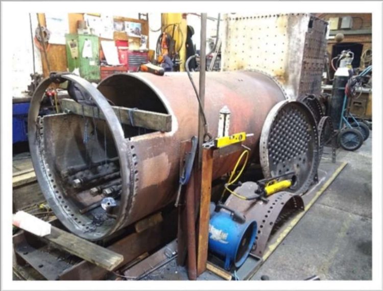 Progress on Fenchurch’s boiler – new front ring and smokebox tubeplate.