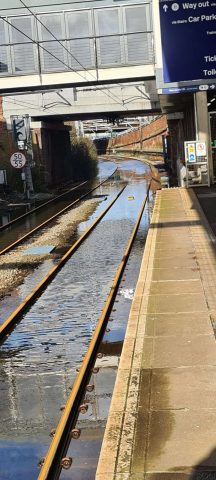Flood water subsiding at Rotherham Central (Photo taken 21 February 2022)