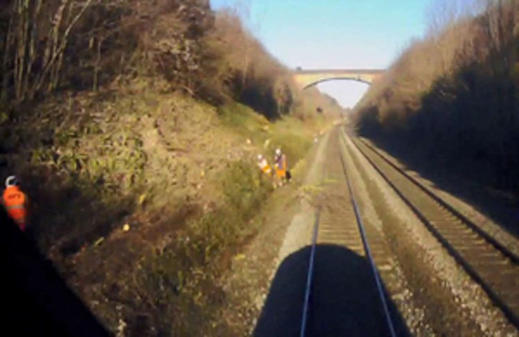 Forward-facing CCTV image showing the tree just before being struck by the train near Weston-super-mare