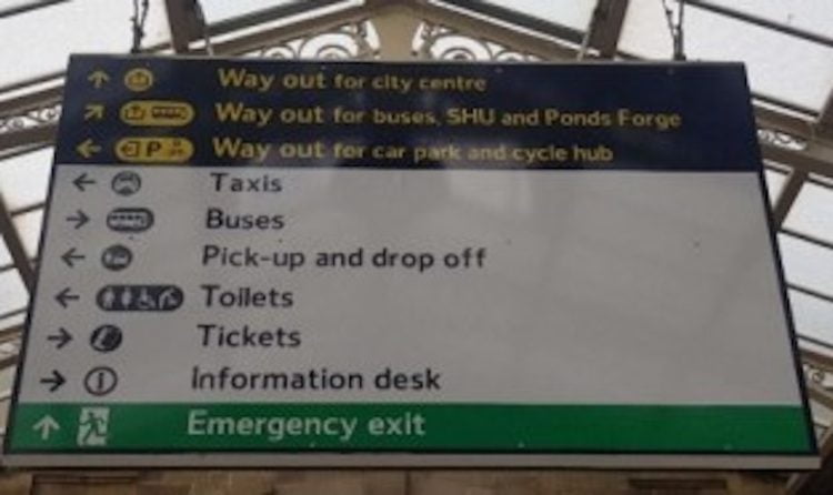 The current signage at Sheffield station