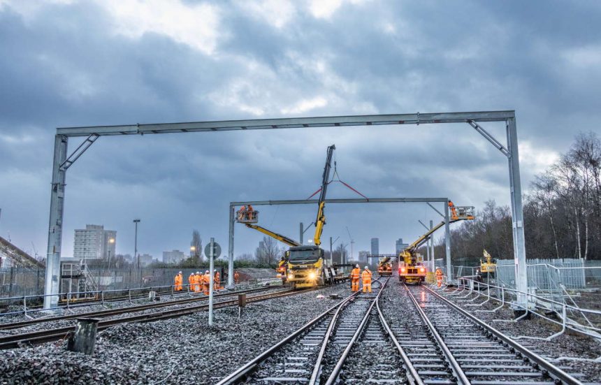 Engineers carrying out major rail upgrades between Manchester and Stalybridge