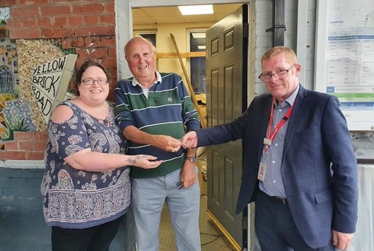 Handing over the keys to the new Southminster Railway Shed at Southminster station. Left to right: Sarah Troop, Director, Maldon & District CVS, Bob Adams, Shed member and Station Adopter, and Alan Whyld, Assistant Customer Service Manager - Greater Anglia. Credit: Maldon & District CVS