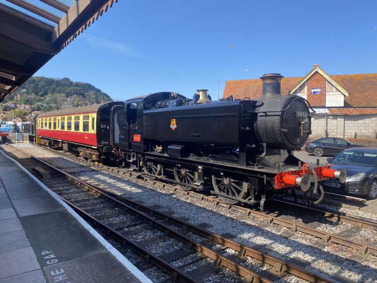 Newly-arrived on the WSR, Pannier tank No. 9466, standing at Minehead station, will be one of the attractions at the Spring Steam Gala