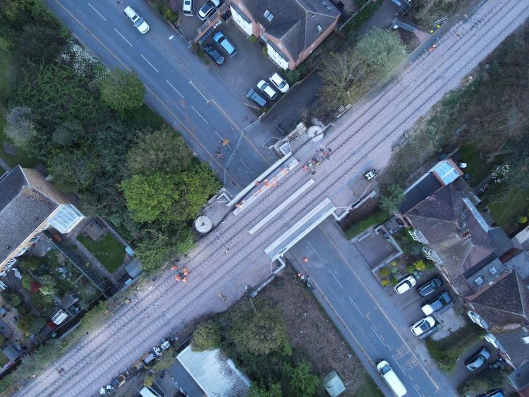 Aerial view of new Rugby Road bridge in position
