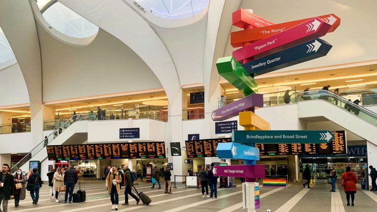 Birmingham New Street concourse with new city signage