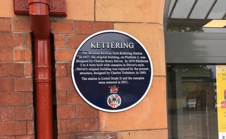 Close up of plaque at Kettering station