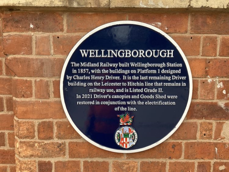 Close up of plaque at Wellingborough station