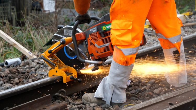 Track cutting taking place during engineering work