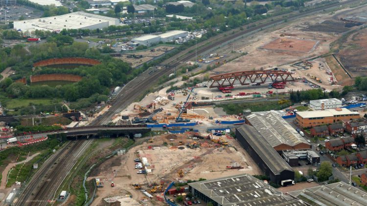 Helicopter shot of pre-assembled SAS 13 bridge May 2022 - credit Network Rail Air Operations