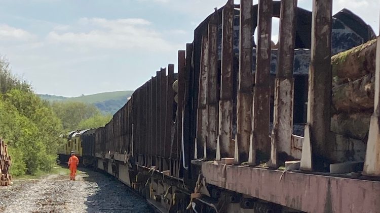 Loading logs onto the freight wagons, Aberystwyth
