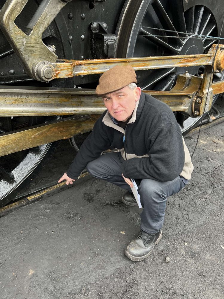 Martin White with worn-out track in the loco yard.