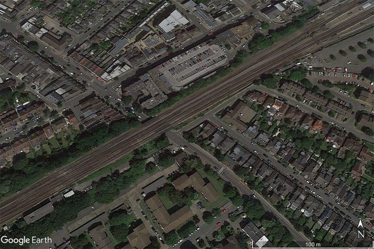 Sky view of Surbiton station, south-west London
