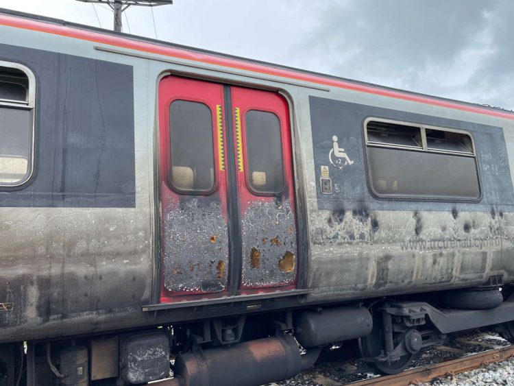 Fire damage to the Class 150 after a collision with a digger