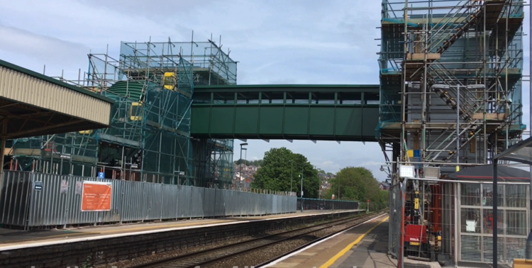 The new footbridge with lifts at Barry Station