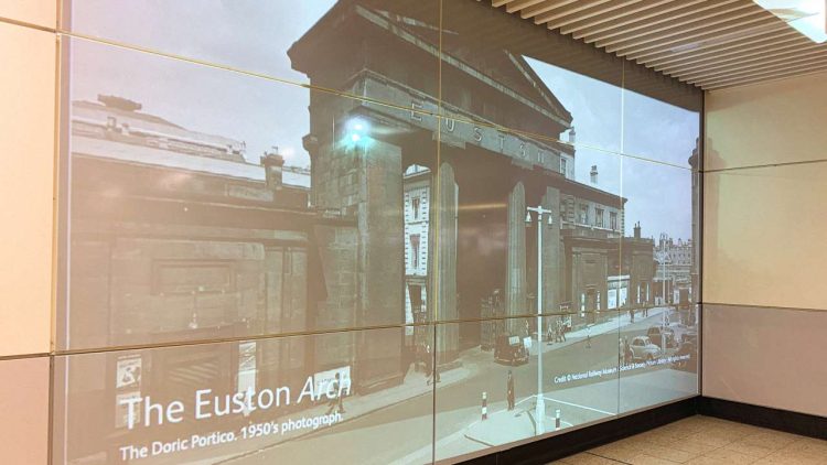 Doric Arch projection in operation at Euston