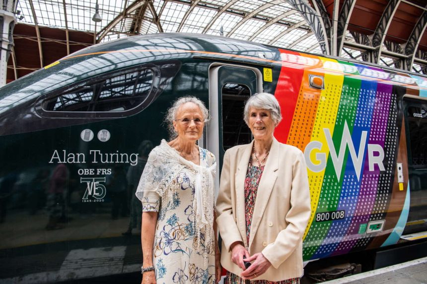 GWR Intercity Express Train No. 800008 was named Alan Turing at London Paddington this afternoon. Two of Alan's nieces officially named the train in memory of the computer scientist. GWR have also dedicated the LGBTQ+ community, introducing the colours including the trans band. No. 800008 is nicknamed trainbow.