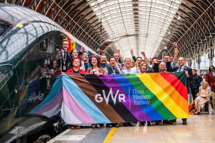 GWR Intercity Express Train No. 800008 was named Alan Turing at London Paddington. GWR have also dedicated the LGBTQ+ community, introducing the colours including the trans band. 