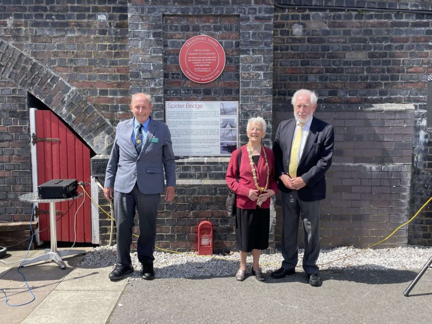 Left to right Crewe Heritage Centre Chairperson Gordon Heddon, Mayor of Crewe Councillor Nan Walton and Chairperson of the Transport Trust Stuart Wilkinson.