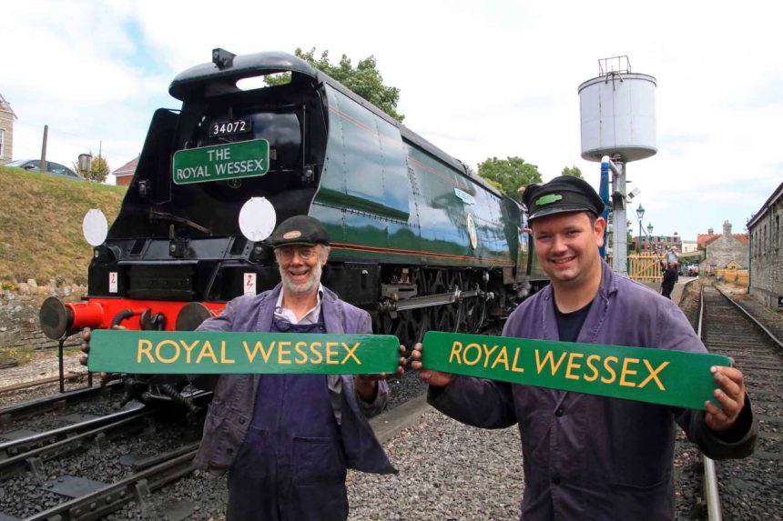 steam loco 34072 Squadron making The Royal Wessex