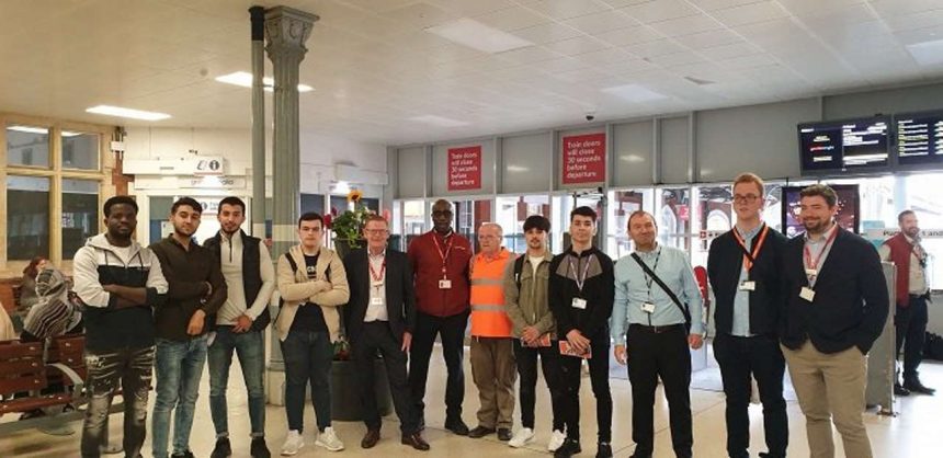 Southend Adult Community College students and Greater Anglia managers at Southend Victoria station.