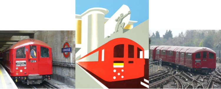 Art Deco train outings and detail from artwork- East Finchley,