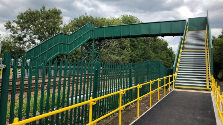 New footbridge over the railway in Bamber Bridge from footpath level