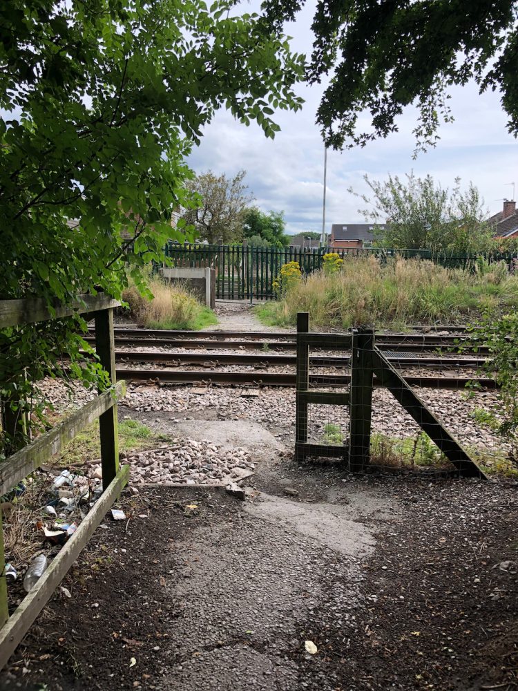 The now closed Playing Fields footpath level crossing in Bamber Bridge