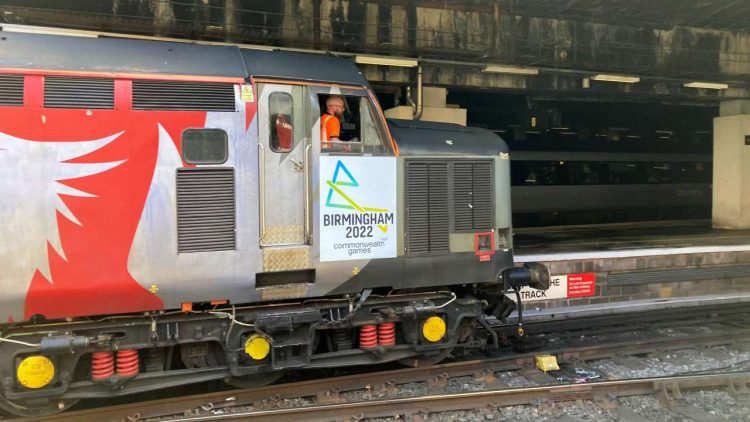 Thunderbird rescue locomotive poised and ready at Birmingham New Street station