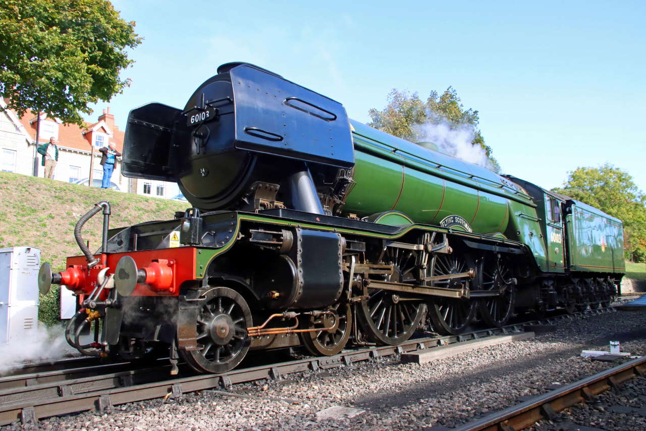 Flying Scotsman arrives at the Swanage Railway