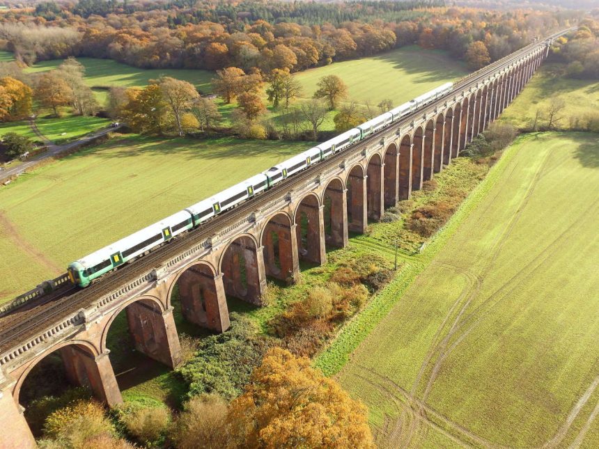 Southern service heads over the Ouse Valley Viaduct