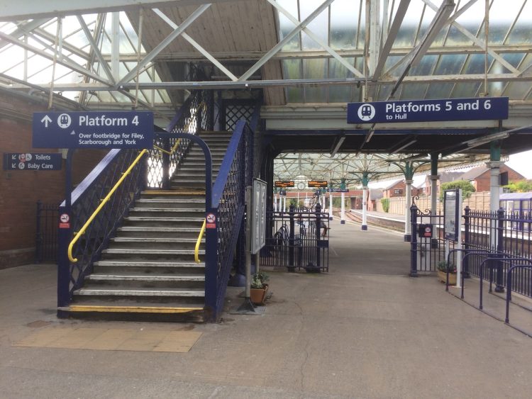 Bridlington station's stairs to the footbridge