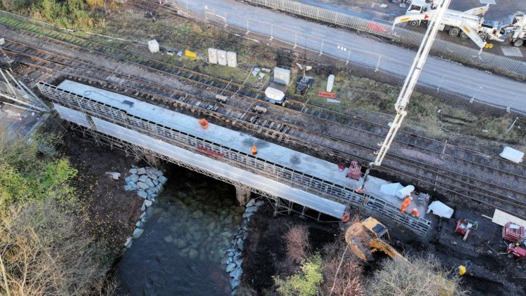 Aerial shot of new bridge deck in Carlisle after freight derailment (2)