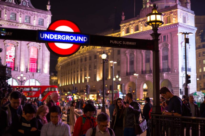 Illuminated London Underground sign at Piccadilly Circus