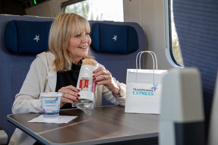 Yvonne Munday samples the new first class hot food on board a TPE Nova train