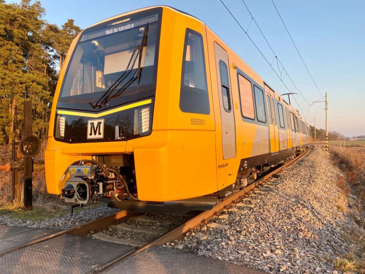 Tyne and Wear Metro train on test at the Velim Test Track