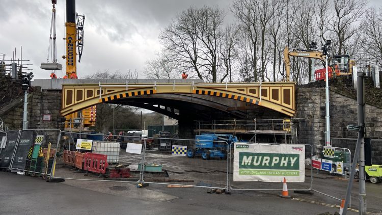Shot of new steels in place at Buxton Road bridge in Whaley Bridge Friday 24 Feb 23