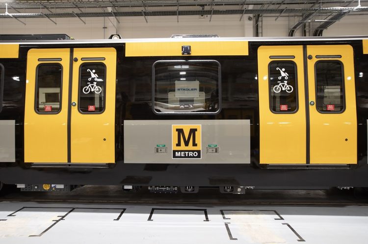Entrance doors on the new Tyne and Wear Metro trains. // Credit: Nexus