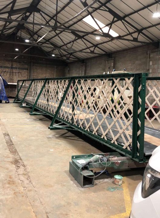 Harrington station bridge deck after sandblasting and repainting in traditional colours