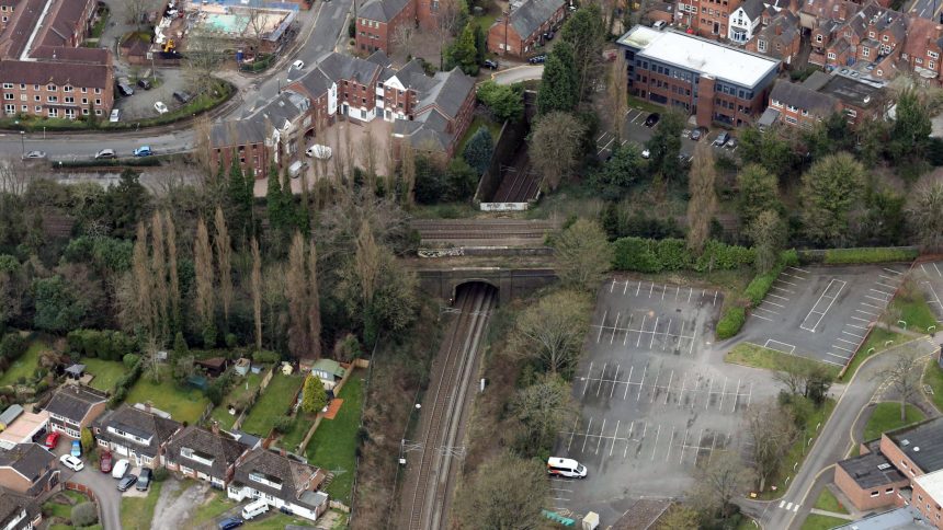Aerial view of bridge being replaced in Sutton Coldfield
